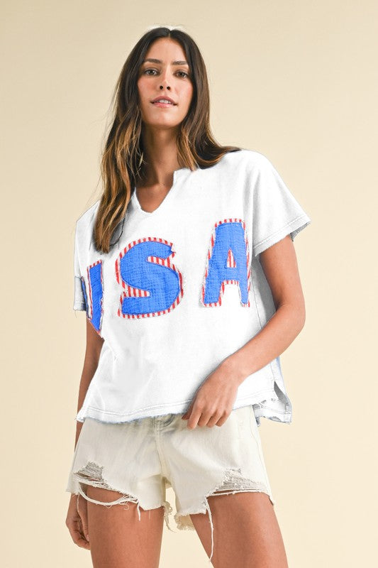 USA patch knit top