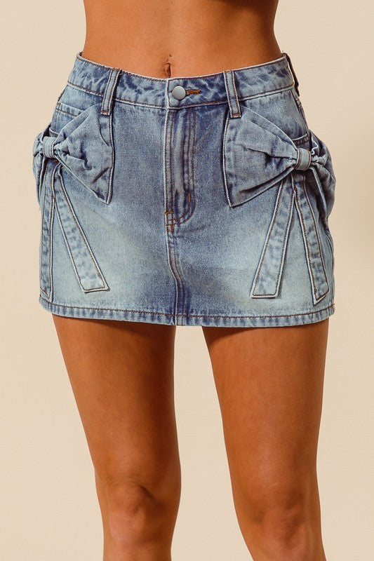 Bow denim skirt