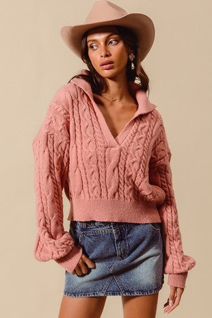 Cable knit v-neck sweater