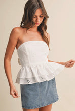 Load image into Gallery viewer, Eyelet tiered pemplum tie back top

