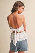 Load image into Gallery viewer, Eyelet tiered pemplum tie back top
