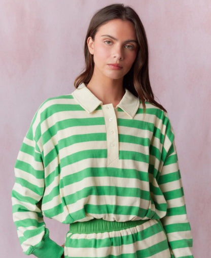 Stripe long sleeve bubble hem crop top
