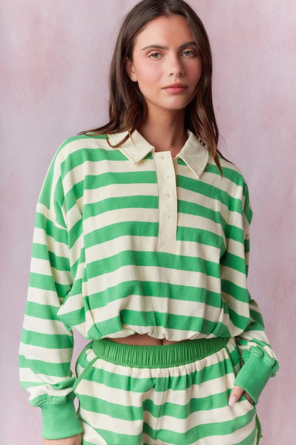 Stripe long sleeve bubble hem crop top