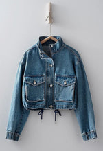 Load image into Gallery viewer, Utility cropped drawstring denim jacket
