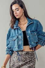 Load image into Gallery viewer, Utility cropped drawstring denim jacket
