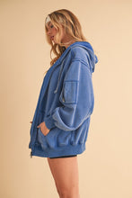Load image into Gallery viewer, Blue acid washed full zip hoodie jacket
