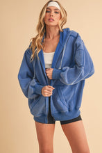 Load image into Gallery viewer, Blue acid washed full zip hoodie jacket

