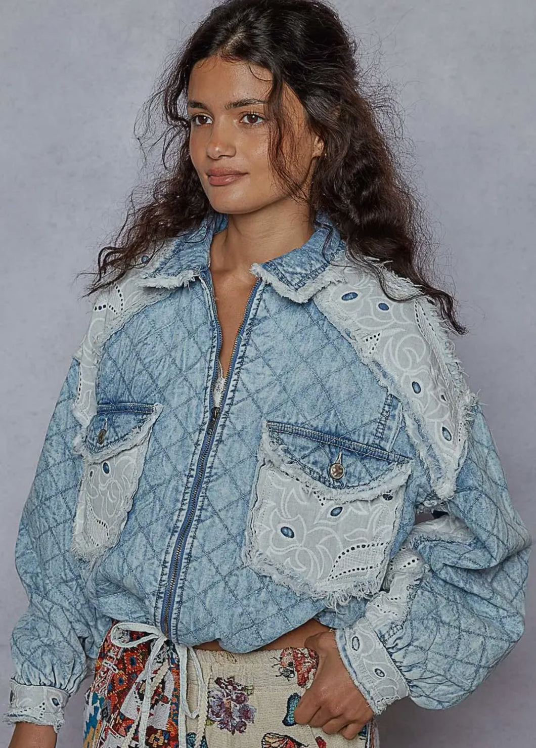 Vintage washed patch quilted jacket