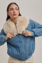 Load image into Gallery viewer, Faux fur detachable denim jacket
