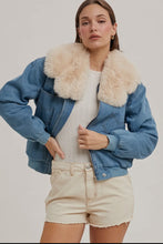 Load image into Gallery viewer, Faux fur detachable denim jacket
