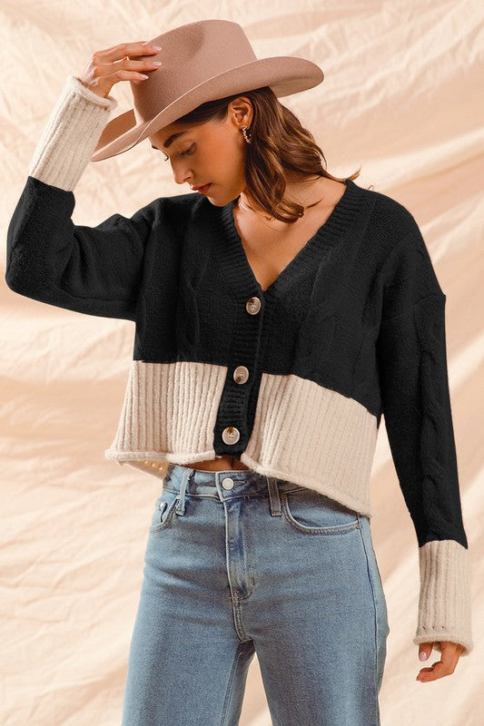 Cropped button down sweater