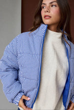Load image into Gallery viewer, Gingham zip up puffer jacket
