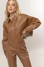 Load image into Gallery viewer, Faux leather cropped button down
