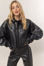 Load image into Gallery viewer, Faux leather cropped button down
