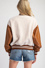 Load image into Gallery viewer, Faux leather Sherpa varsity bomber jacket
