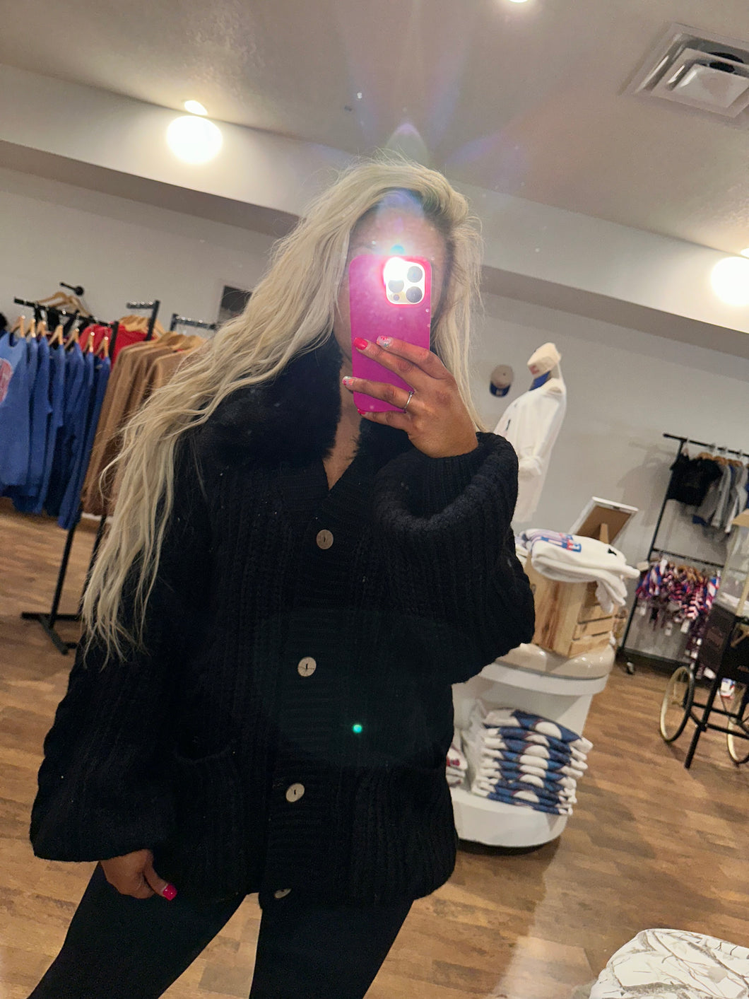 Faux fur collar button down