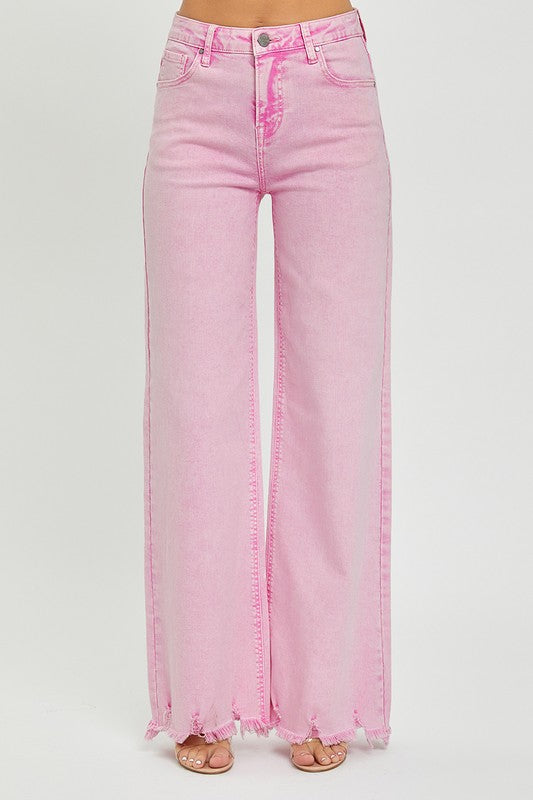 Pink frayed denim