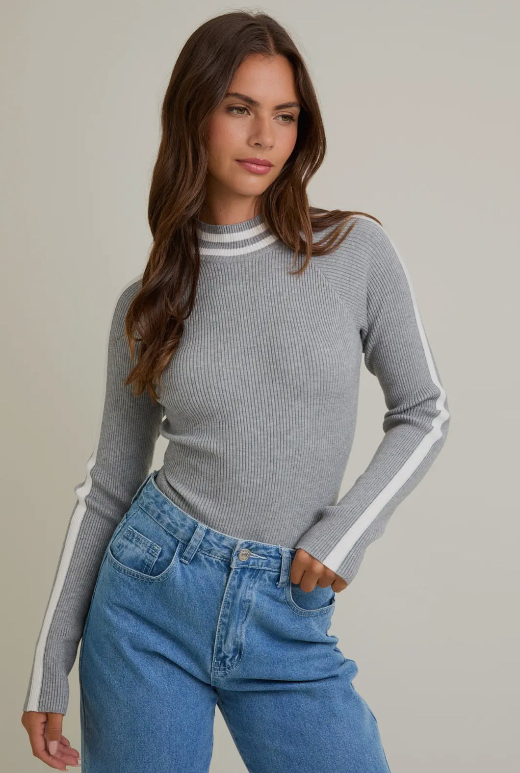 Ribbed long sleeve stripe bodysuit