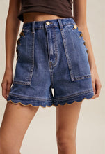 Load image into Gallery viewer, Scalloped button stretch denim shorts
