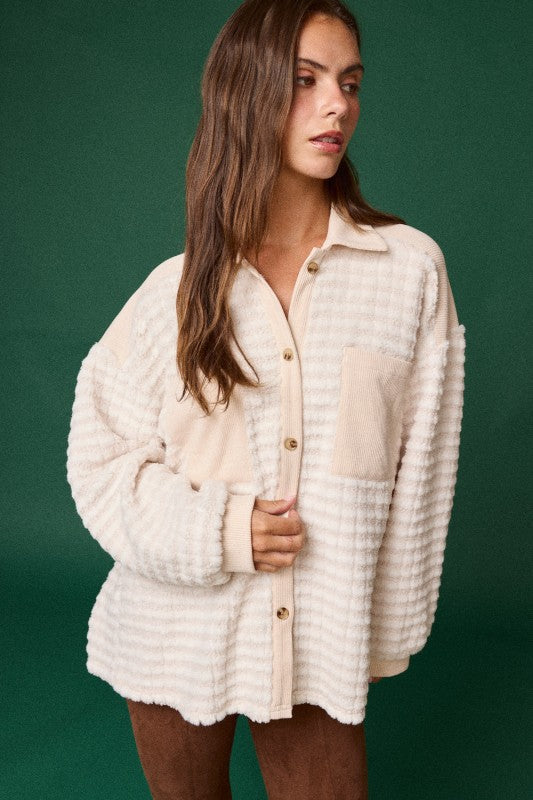 Textured oversized checkered cardigan