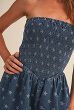 Load image into Gallery viewer, Star denim smocked waist romper
