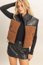 Load image into Gallery viewer, Sherpa/ faux leather puffer vest
