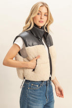 Load image into Gallery viewer, Sherpa/ faux leather puffer vest
