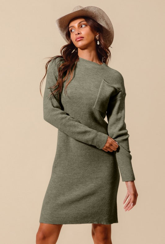 Midi ribbed pocketed dress