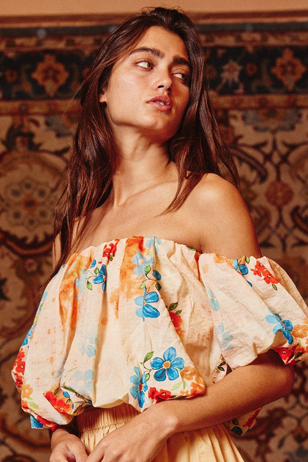 Puff Sleeve Floral Crop Top