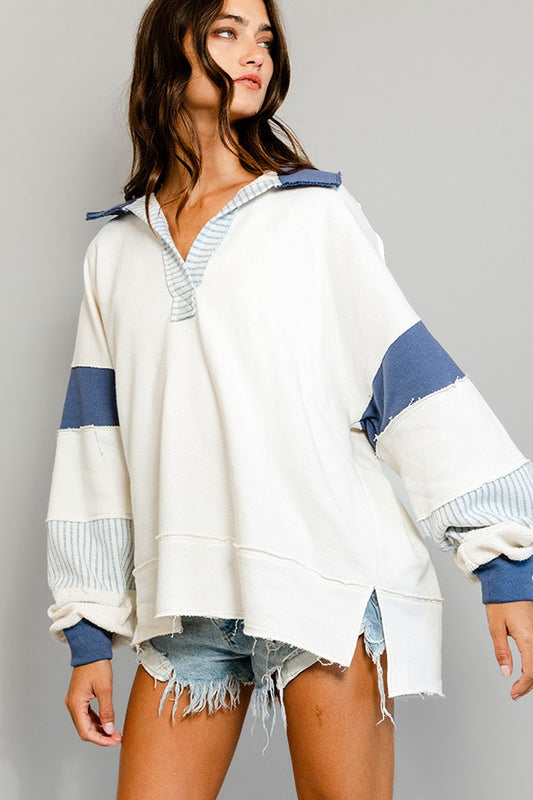 Terry knit colorblock Tunic top