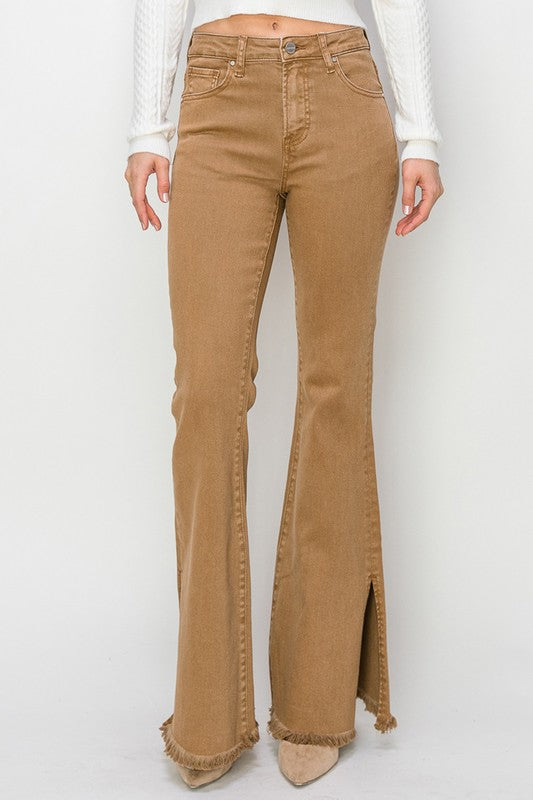 Tan slit denim