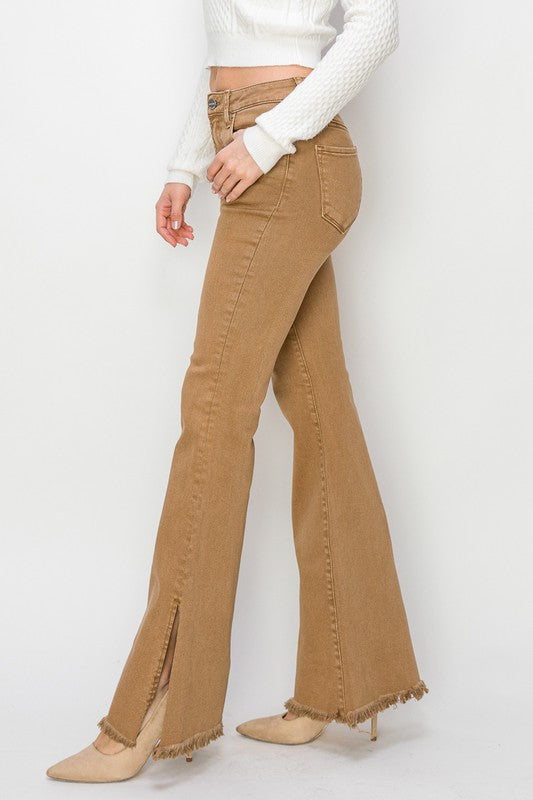 Tan slit denim