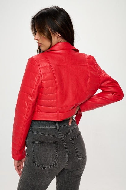 Red Faux leather cropped jacket