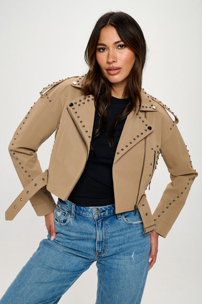 Suede studded moto jacket