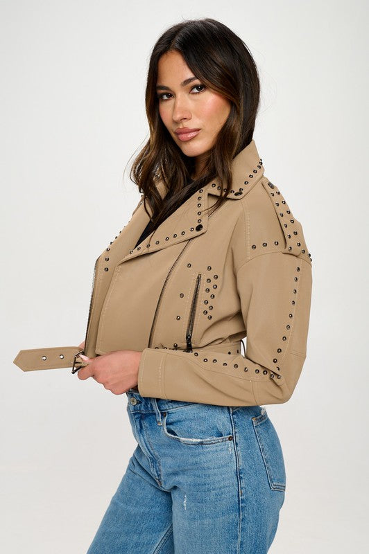 Suede studded moto jacket