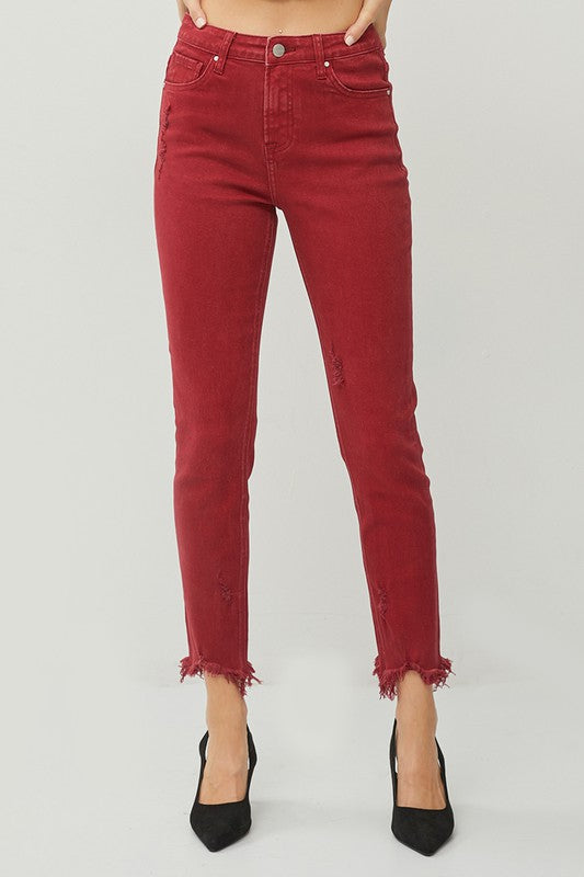 Fray hem skinny wine denim