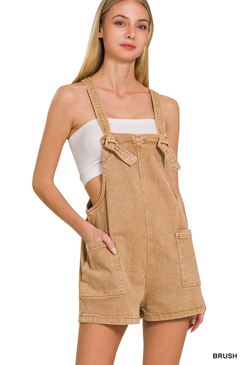 Washed knot strap romper