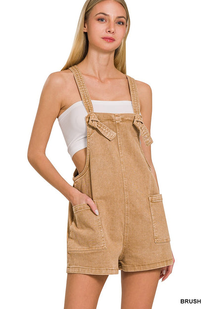 Washed knot strap romper