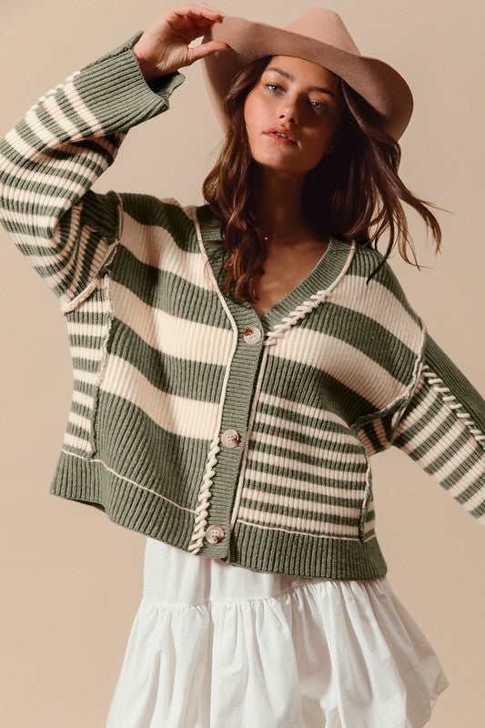 Multi stripe button sweater