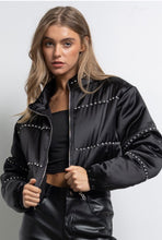 Load image into Gallery viewer, Rhinestone satin bomber
