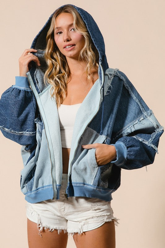 Denim colorblock full zip