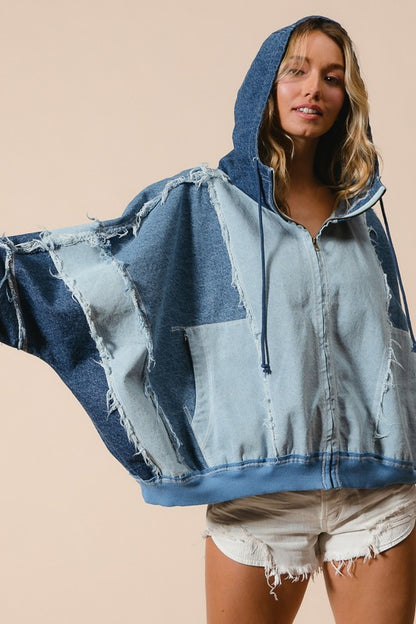 Denim colorblock full zip