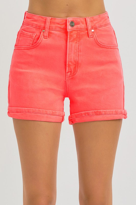 Cuffed coral shorts