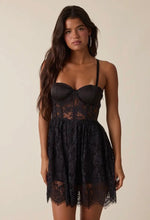 Load image into Gallery viewer, Black lace high low mini dress
