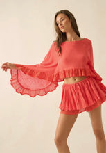 Load image into Gallery viewer, Gauze crochet lace bell sleeve crop top
