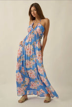Load image into Gallery viewer, Floral print halter tie back maxi dress
