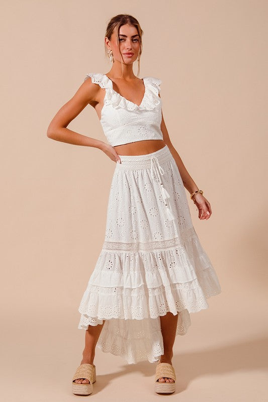 Eyelet high-low skirt set