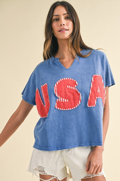 USA patch knit top