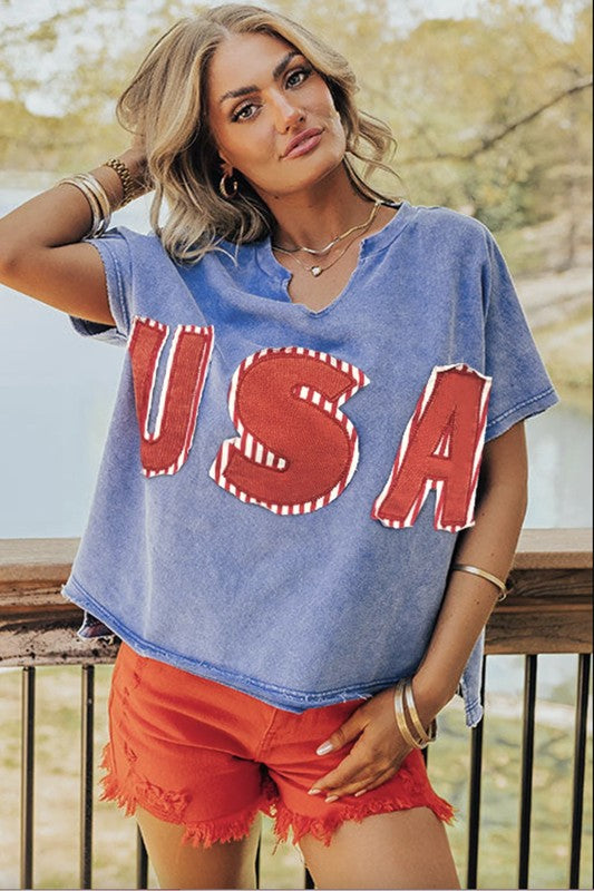 USA patch knit top