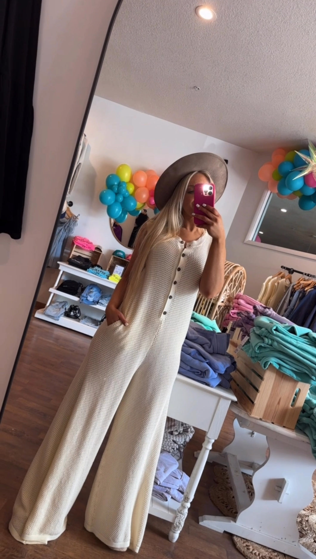 Cream wide leg jumpsuit